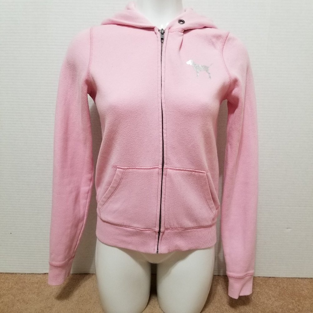 Victoria's Secret PINK hoodie Small hope heart dog logo graphic full zip up 2009